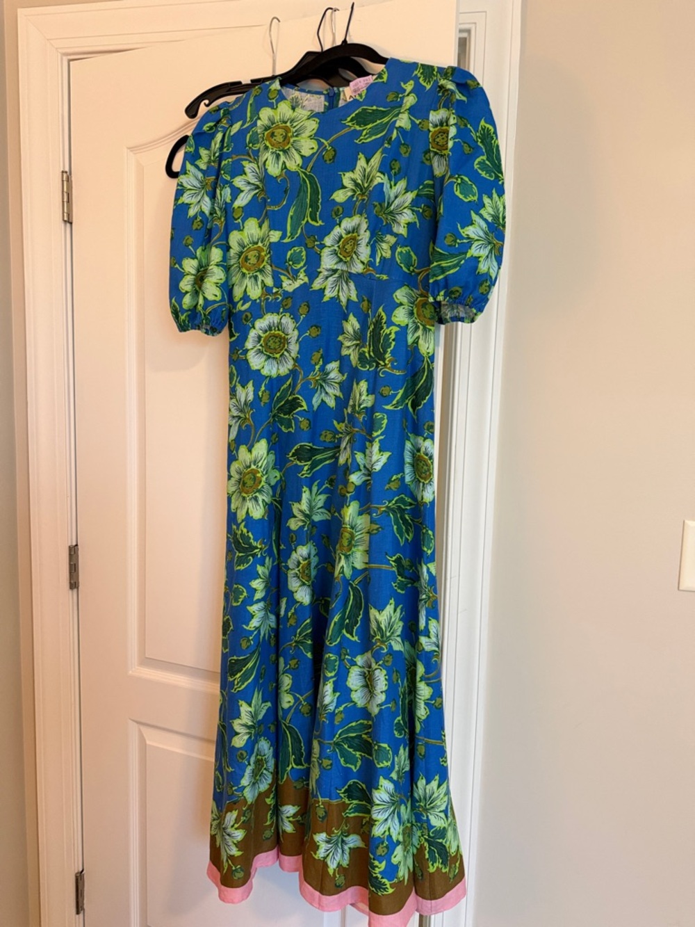 Alemais Blue Floral Midi Dress with Green Accents